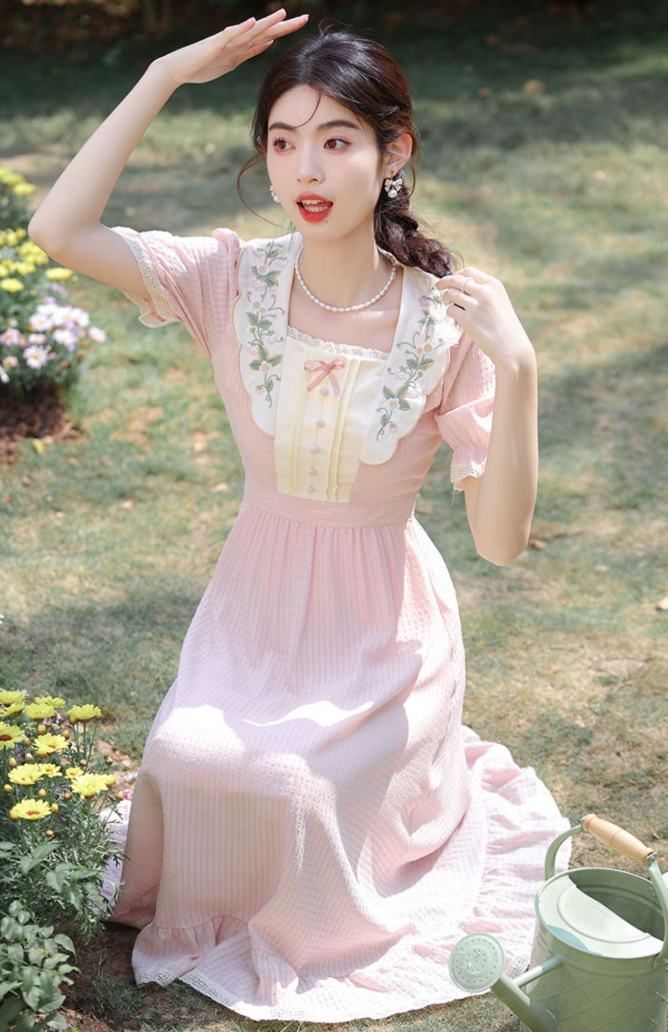 Sweet Floral Embroidered Midi Dress Maxct