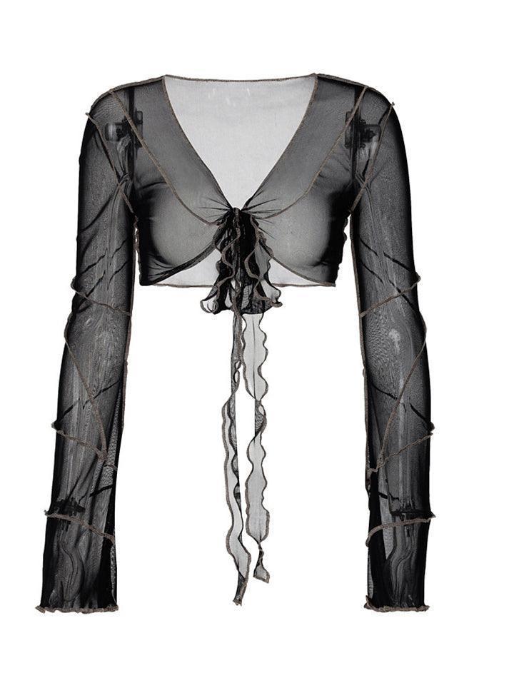 Maxct Mesh Long Sleeve Crop Blouse