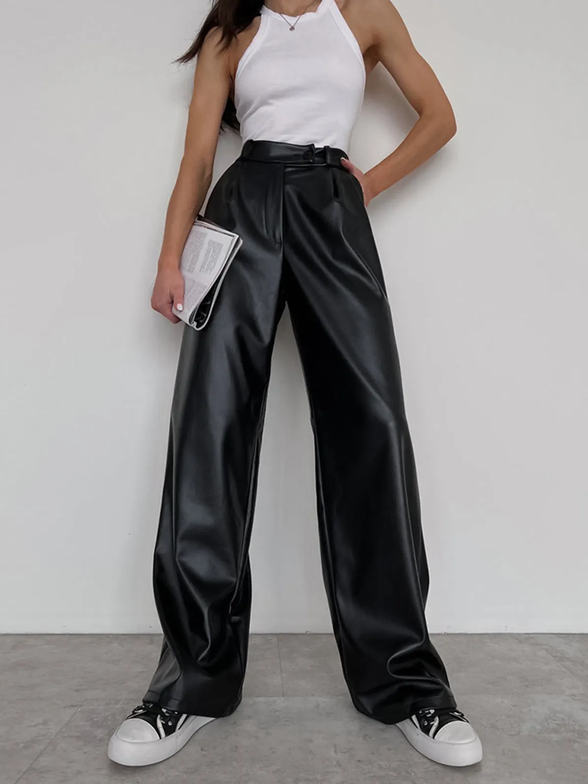 Maxct Faux Leather Wide Leg Pants