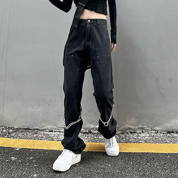 Grunge Aesthetic Chain Jeans Maxct
