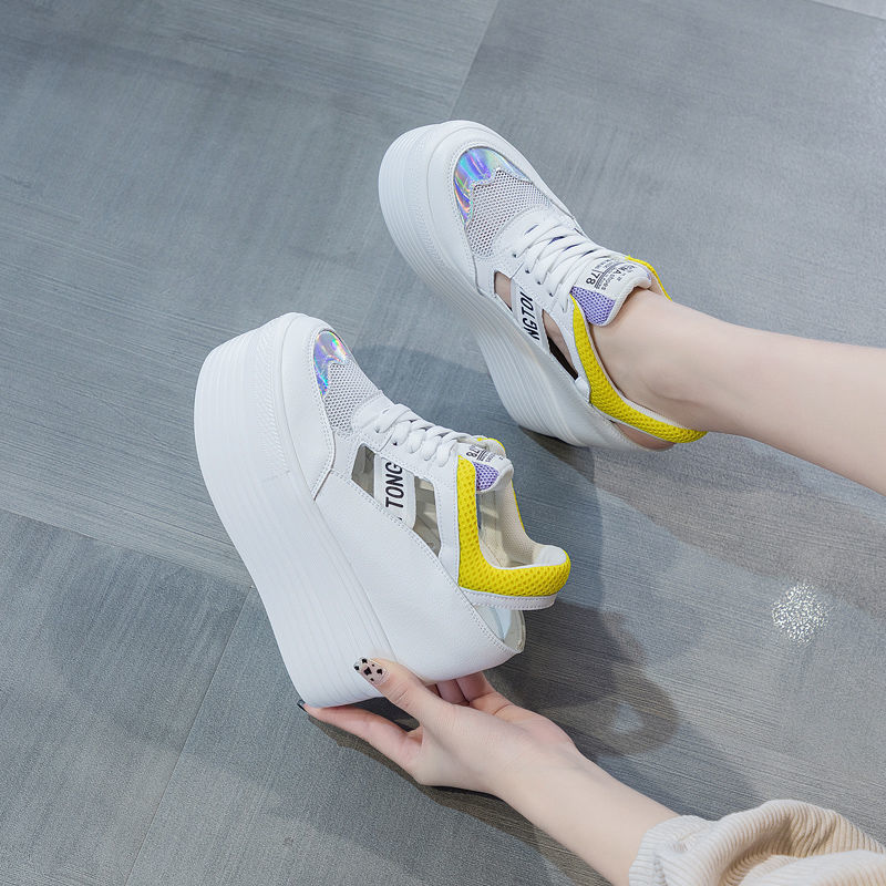 Leather Women's White Platform Sneakers 12cm Heel Maxct