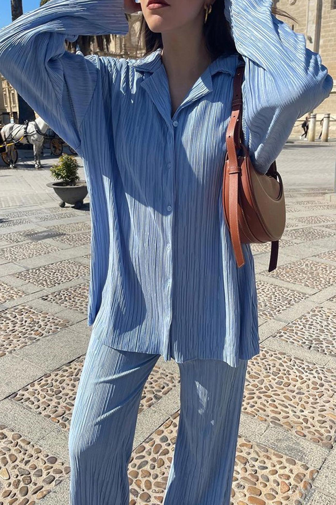 Maxct Pleated Shirt Wide Leg Pants Set - Image 19