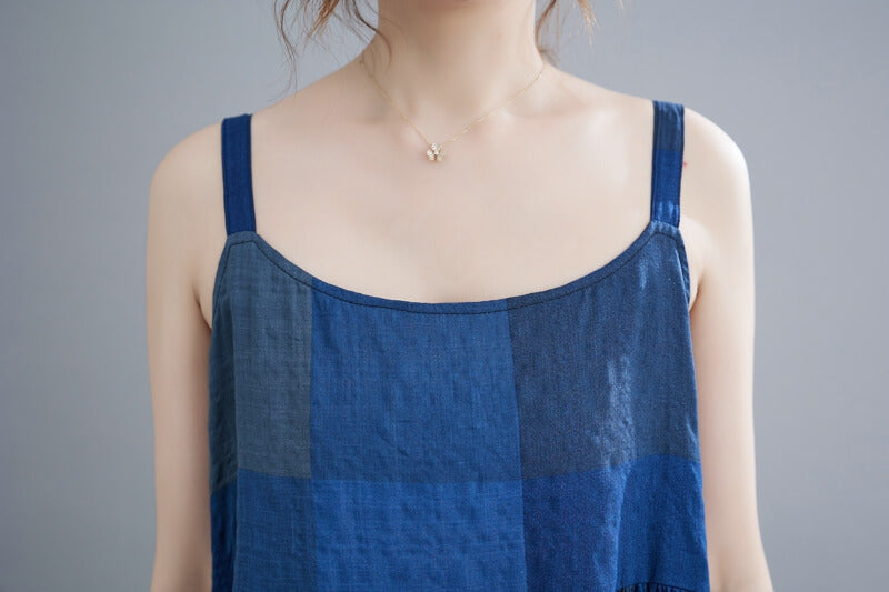 Maxct Women Summer Sleeveless Cotton-Linen A-Line Dress