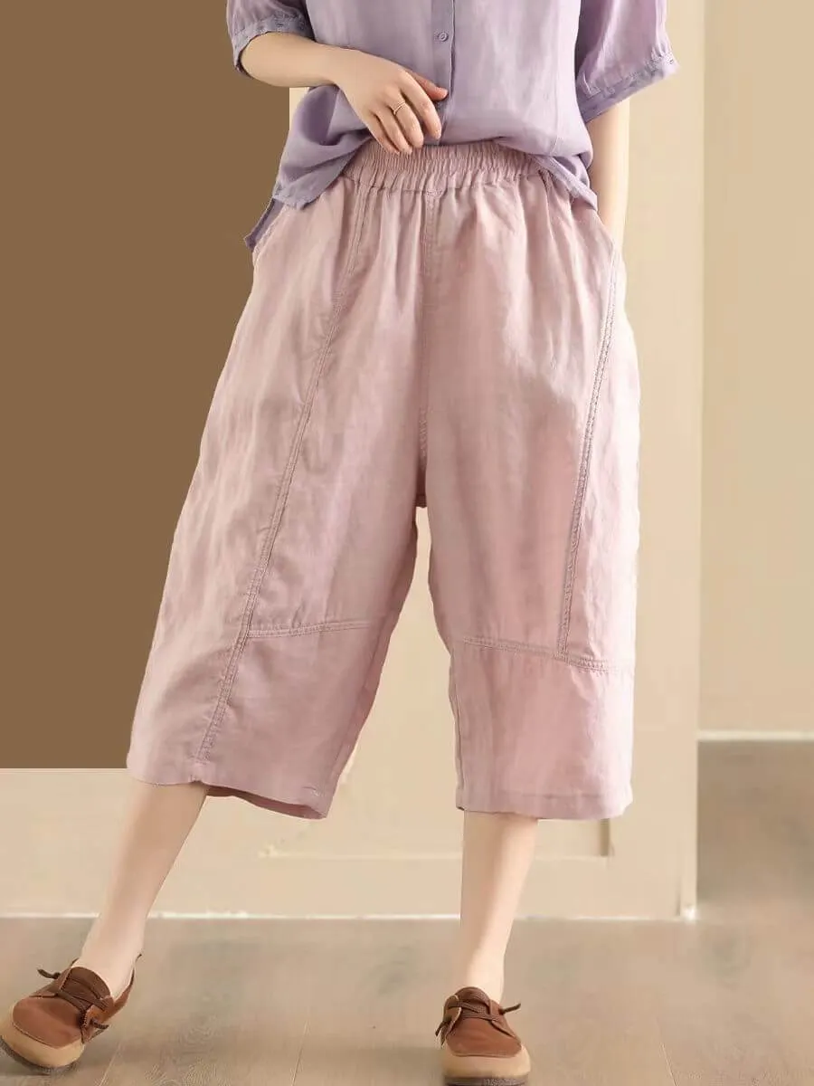 Maxct Women Summer Vintage Ramie Casual Cropped Pants