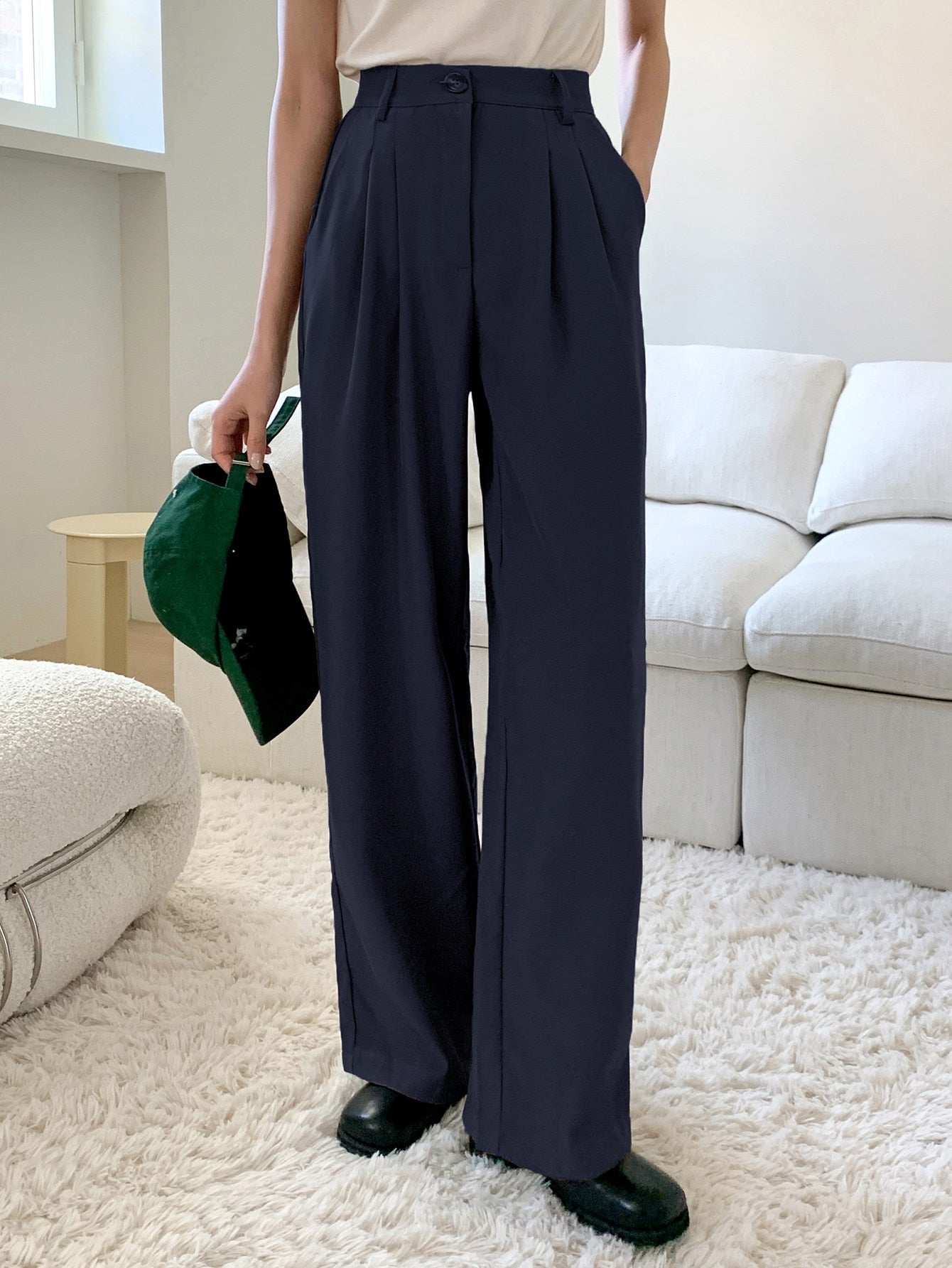 Maxct High Waist Plicated Detail Wide Leg Suit Pants