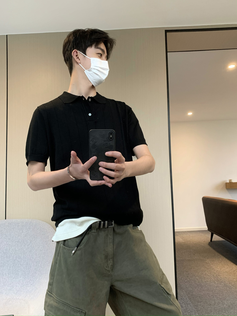 90s Streetwear Korean Style Niche Lapel Polo Shirt Pit Button Design Short-sleeved T-shirt Men's Casual All-match Knitted Top