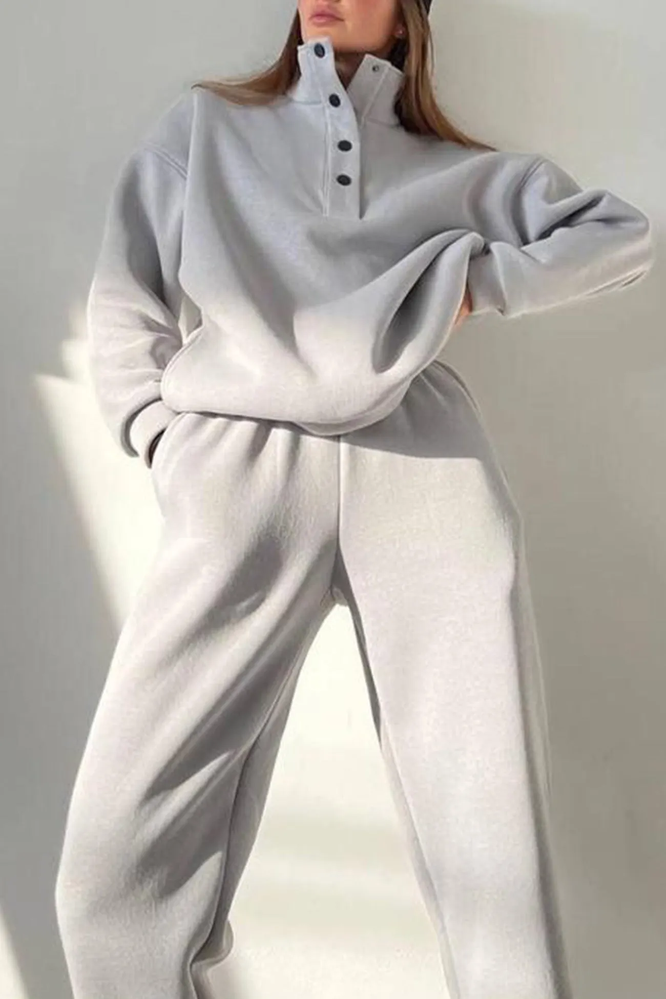 Maxct Stand Neck Button-down Sweatshirt Suits