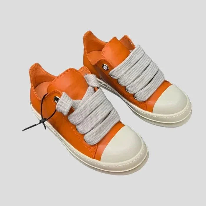Leather Orange Sneakers Thick Sole Unisex Maxct