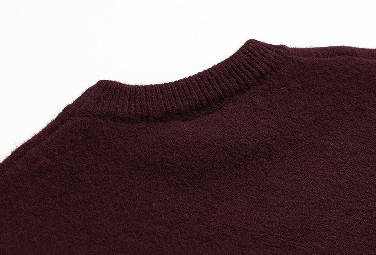 Maxct 5574 Claret Red Knitted Lettered Crewneck Sweater