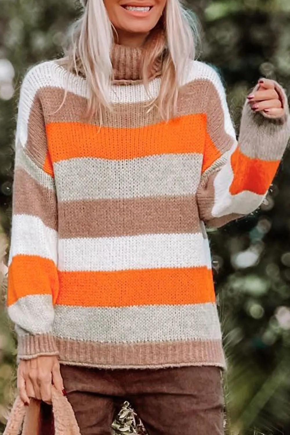 Maxct &Color Block Drop Shoulder Turtleneck Sweater