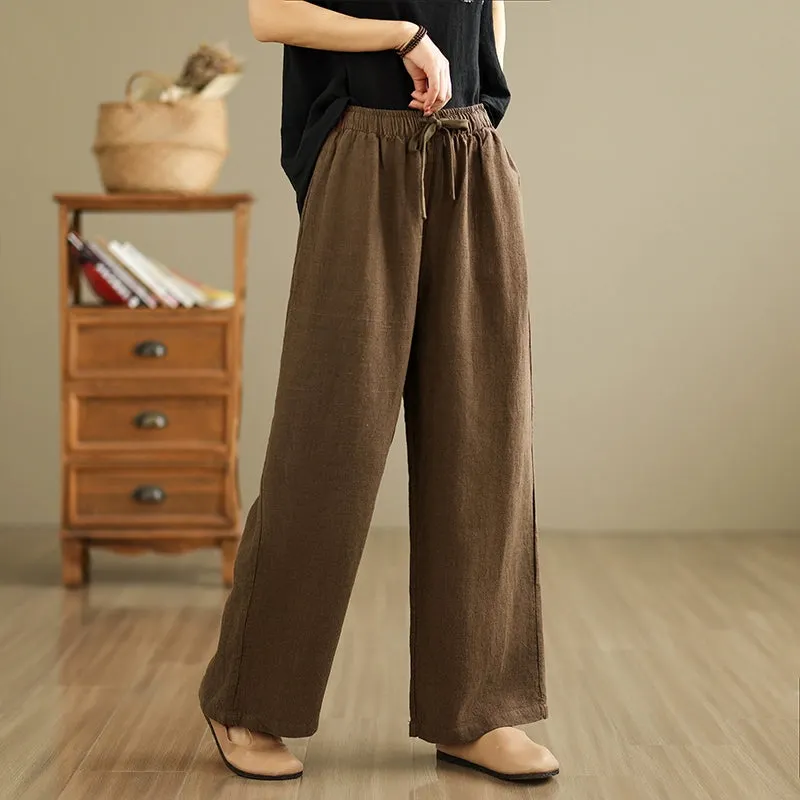 Retro Solid Color High Waist Comfy Linen Pants for Women