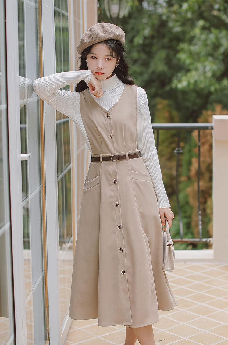 Button Up Suede Pinafore Dress Maxct