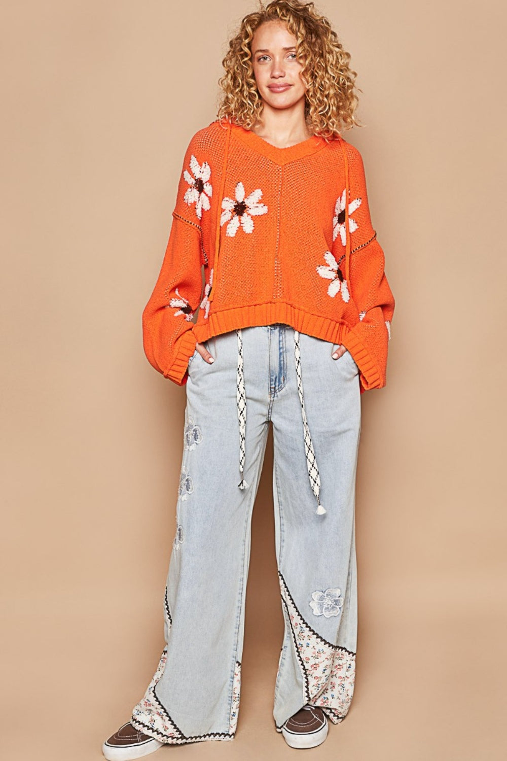 Maxct &POL Floral Pattern Hooded High-Low Sweater