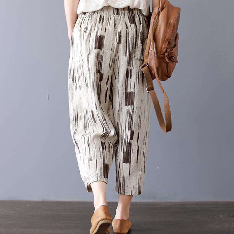 Casual Cotton Linen Striped Wide Leg Harem Pants