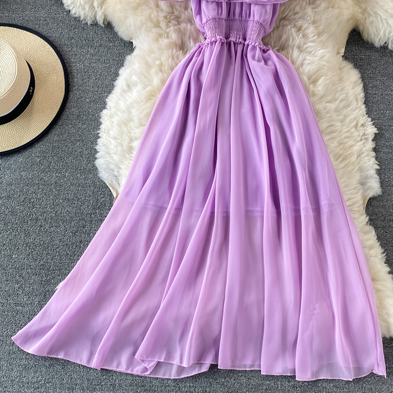 Chiffon Dress Women Sexy Slash Neck Ruffle Robe Elegant Ruffle High Waist Vestidos Female Beach Vacation New