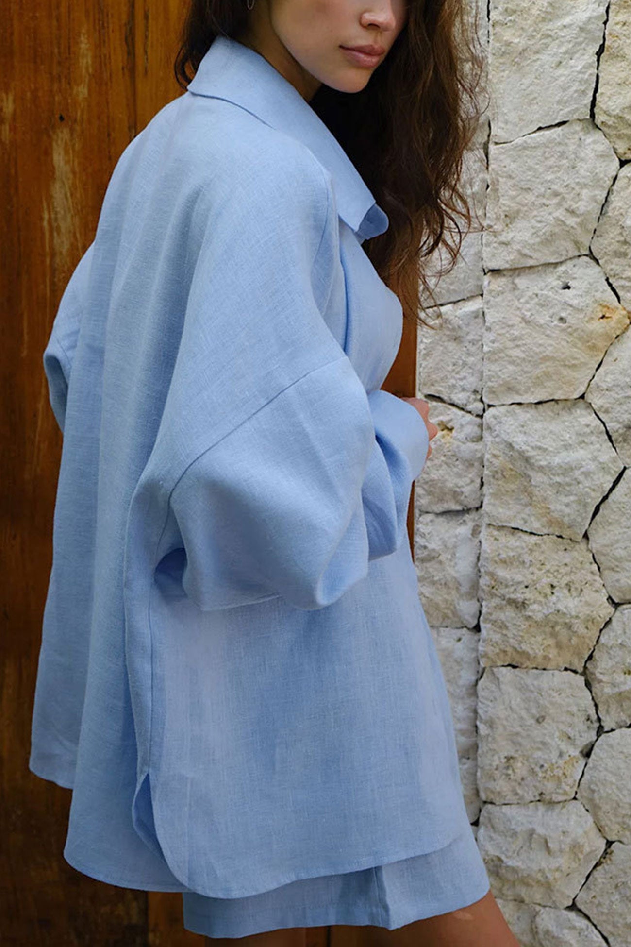 Maxct Cotton Slit Hem Blouse Shorts Suits