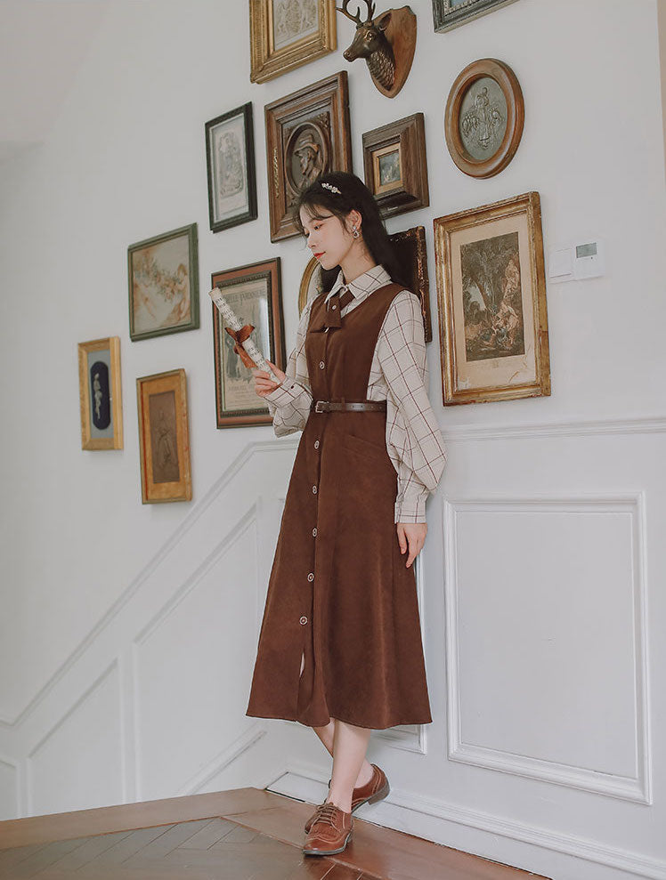Button Up Suede Pinafore Dress Maxct
