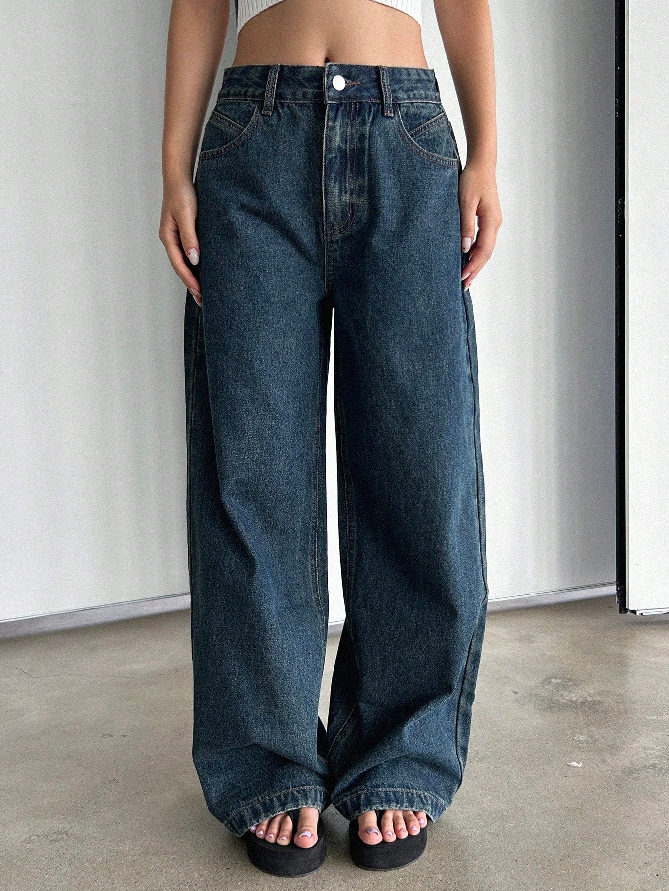 Maxct Women's Loose Fit Wide Leg Denim Pants With Pockets, Casual