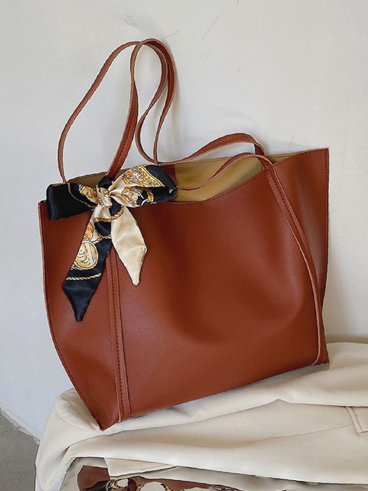 Maxct - Twilly Scarf Decor Shoulder Tote Bag  - Women Tote Bags