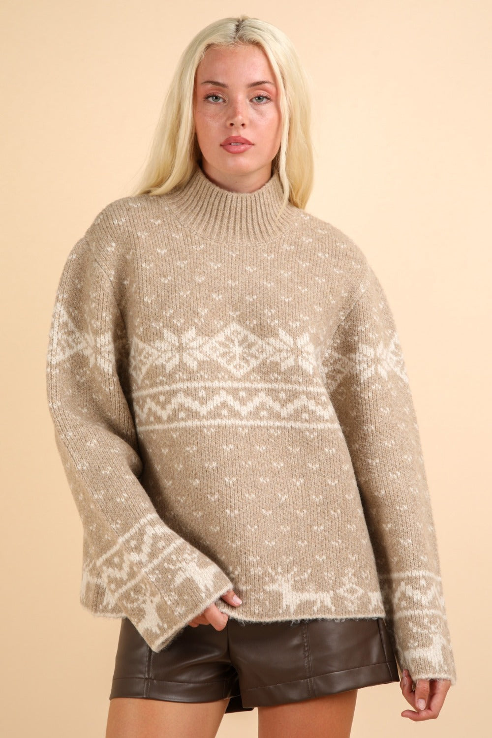 Maxct &VERY J Christmas Element Mock Neck Long Sleeve Sweater