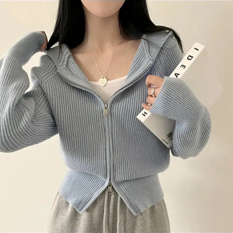 Maxct Vintage Knitted Hooded Zip Up Cardigan