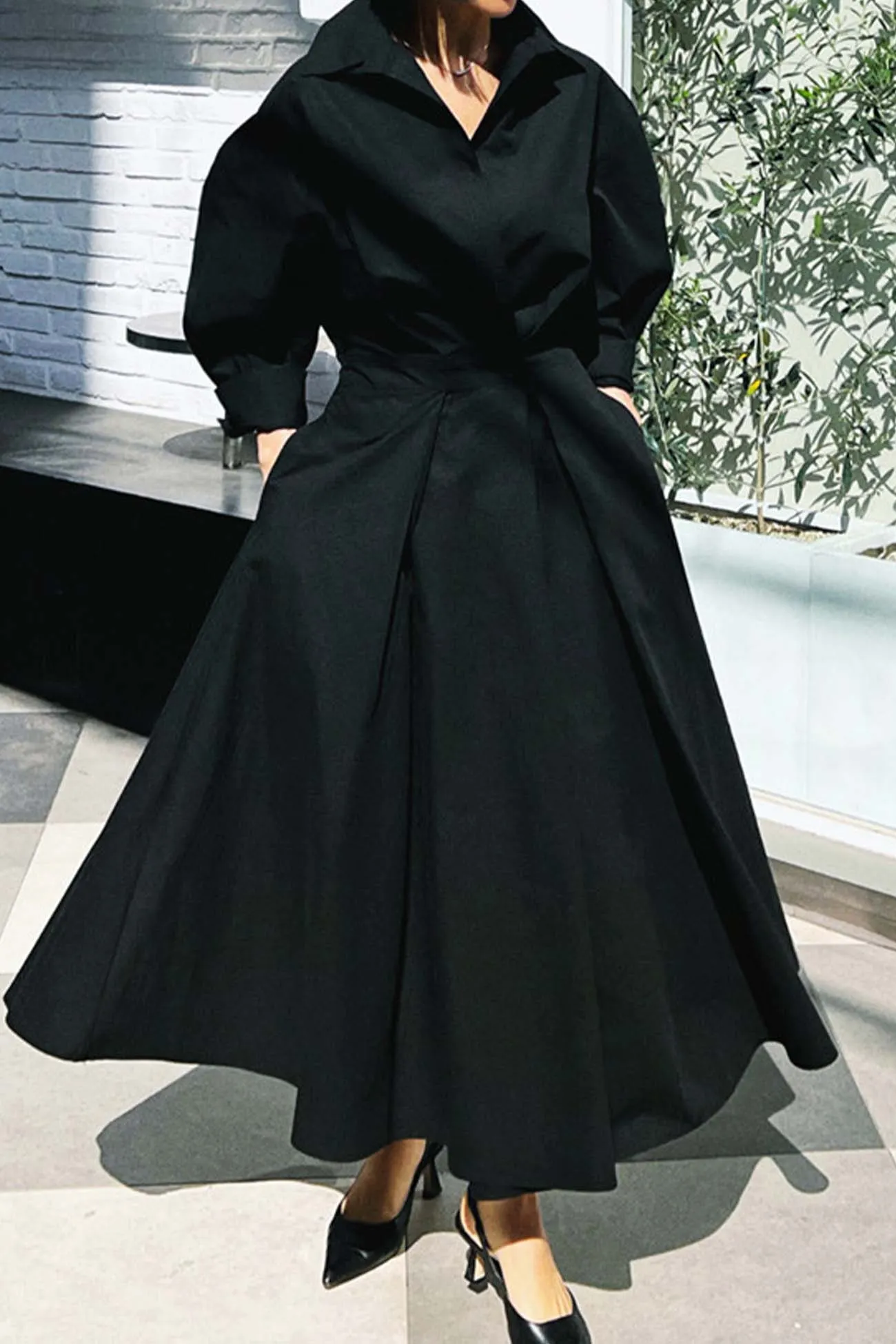 Maxct Cotton Long Sleeve A-Line Shirt Midi Dress
