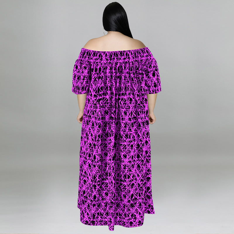 Casual Print Off Shoulder Dress Maxct