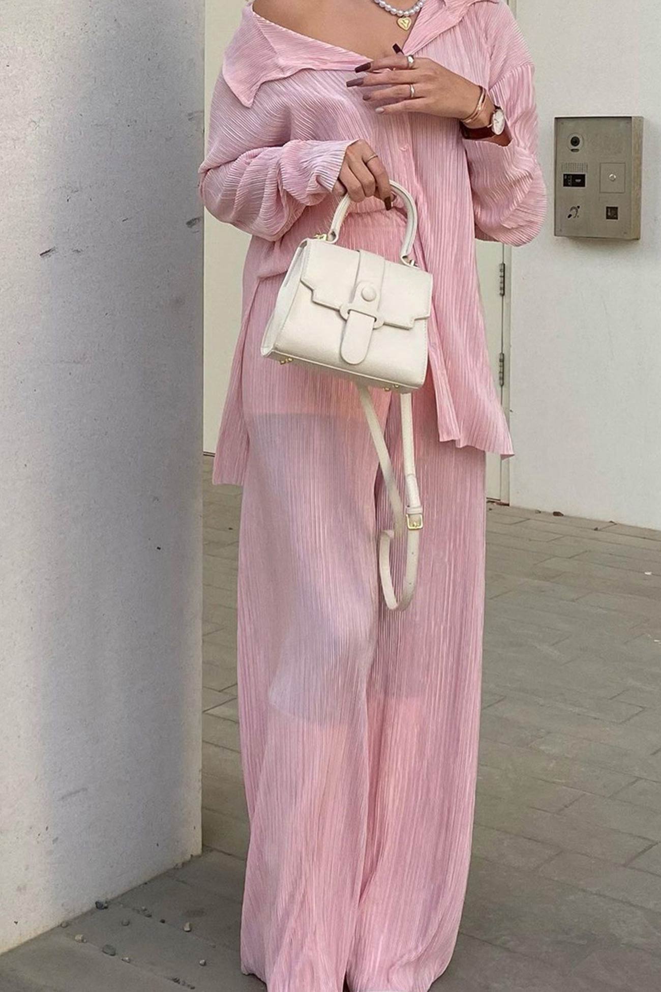 Maxct Pleated Shirt Wide Leg Pants Set - Image 3