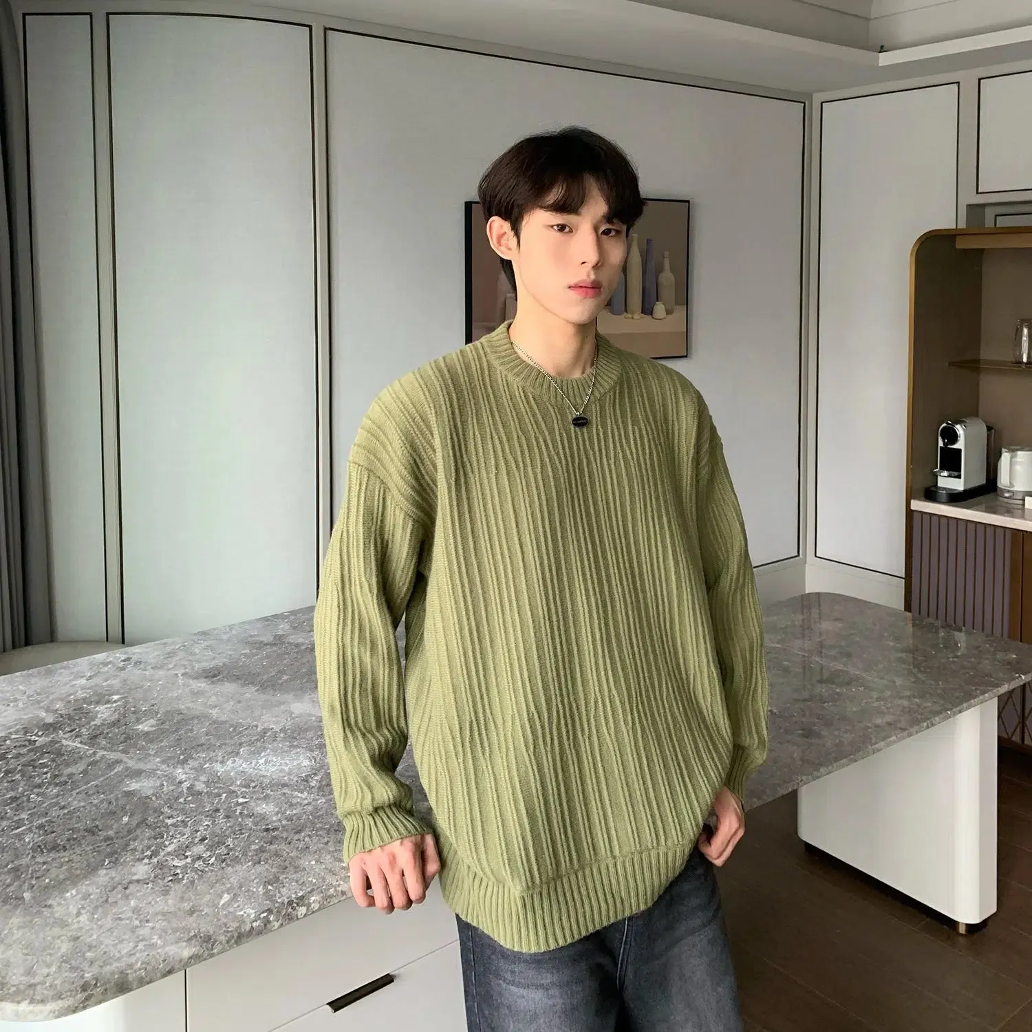 Maxct Vertical Textured Round Neck Sweater