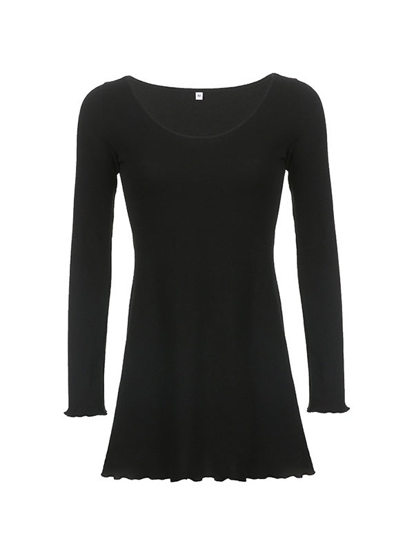 Simple Knitted Long Sleeve Mini Dress Maxct