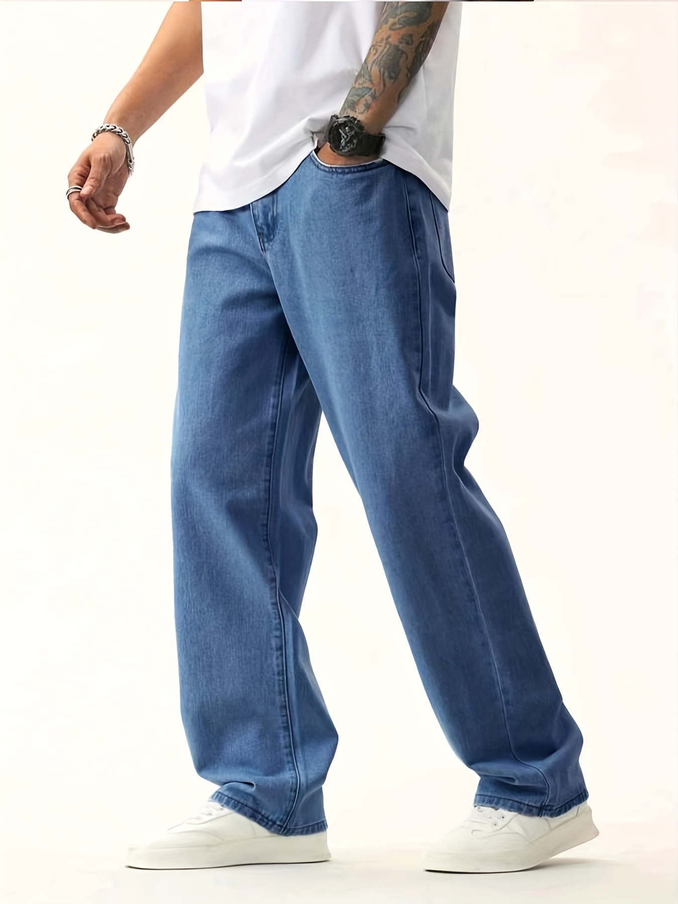 Men's Light Blue Straight Leg Cotton Jeans
