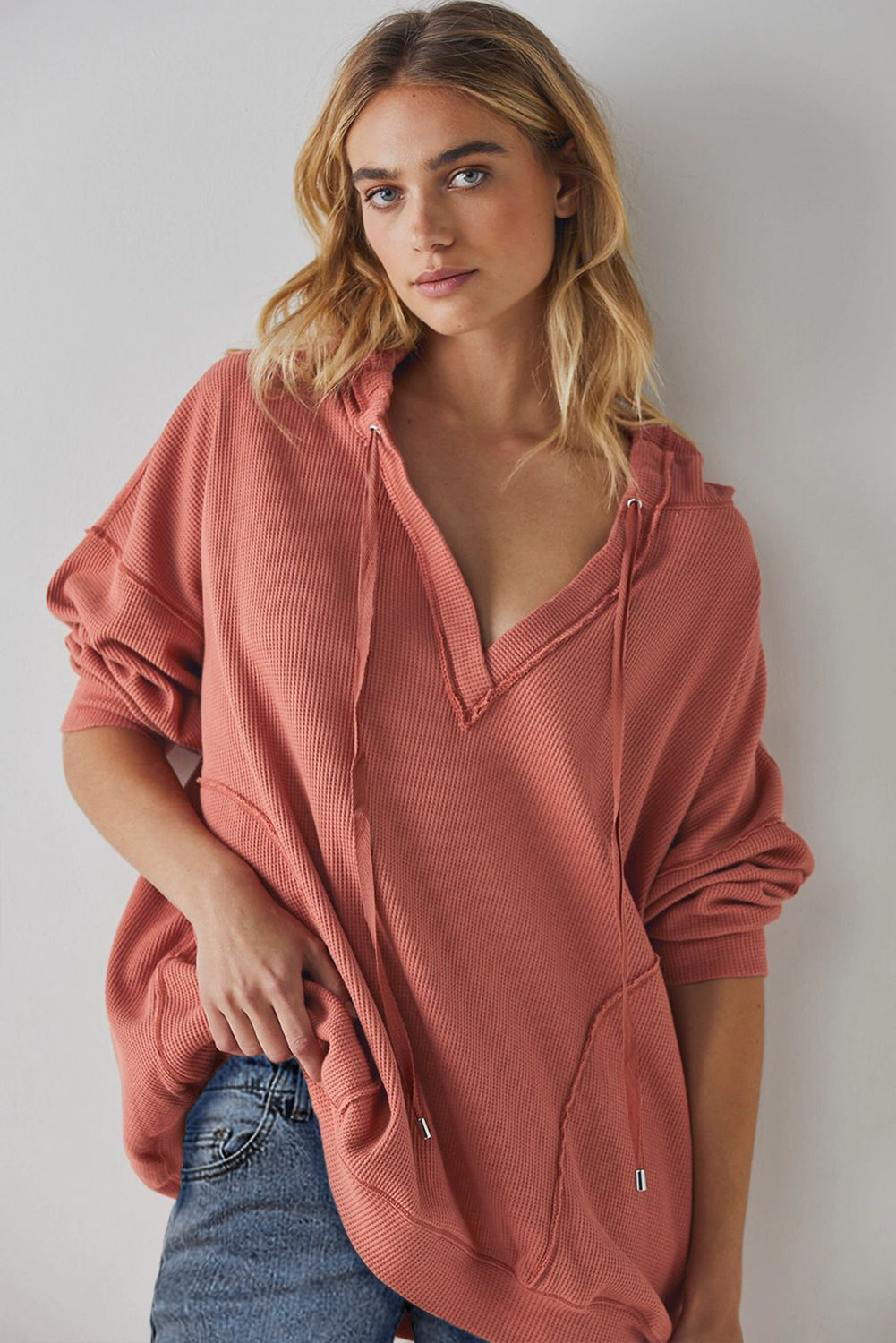 Maxct &Exposed Seam Drawstring Long Sleeve Hoodie