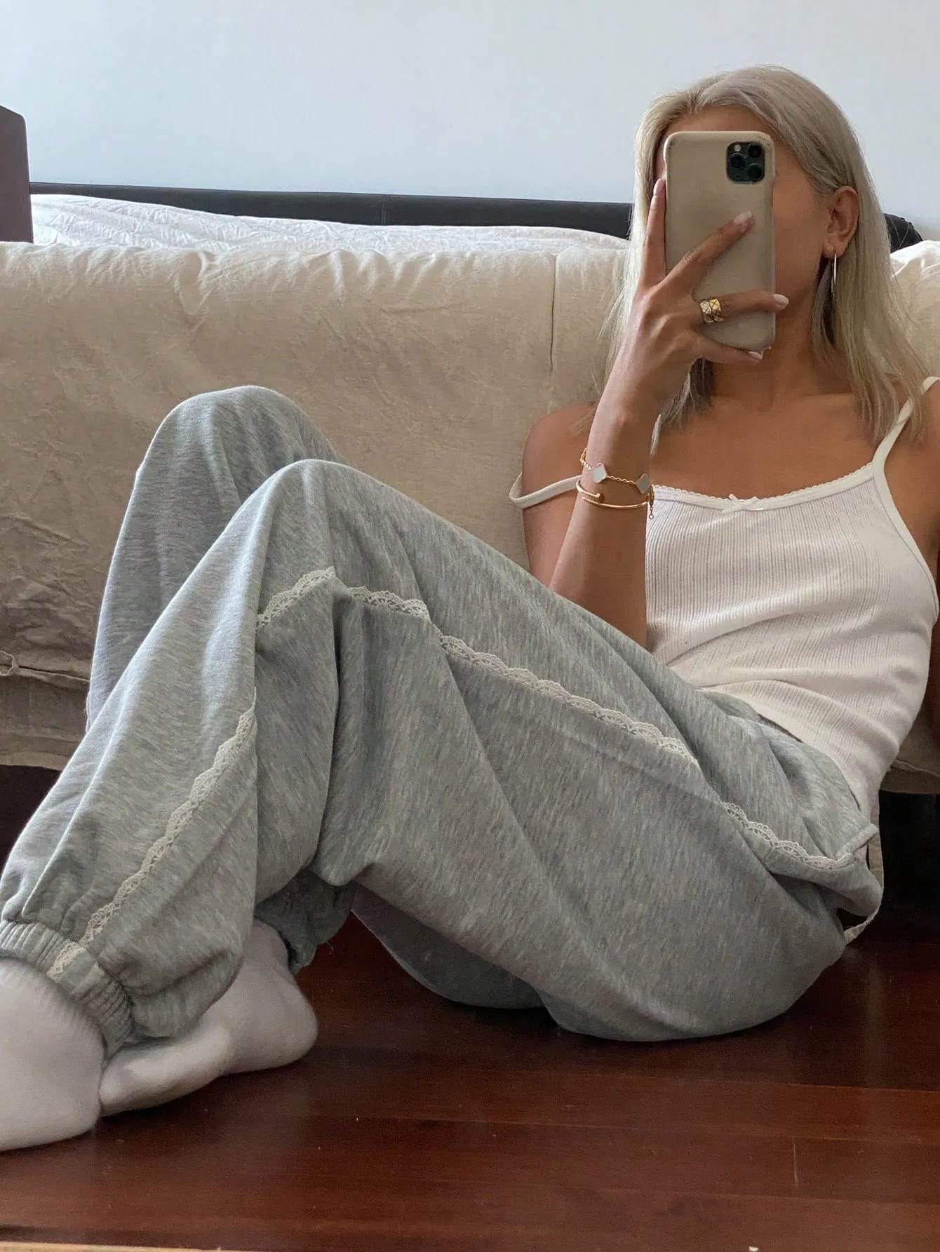 Maxct Women's Loose Fit Sweatpants With Elastic Waist And Side Lace-Up Design