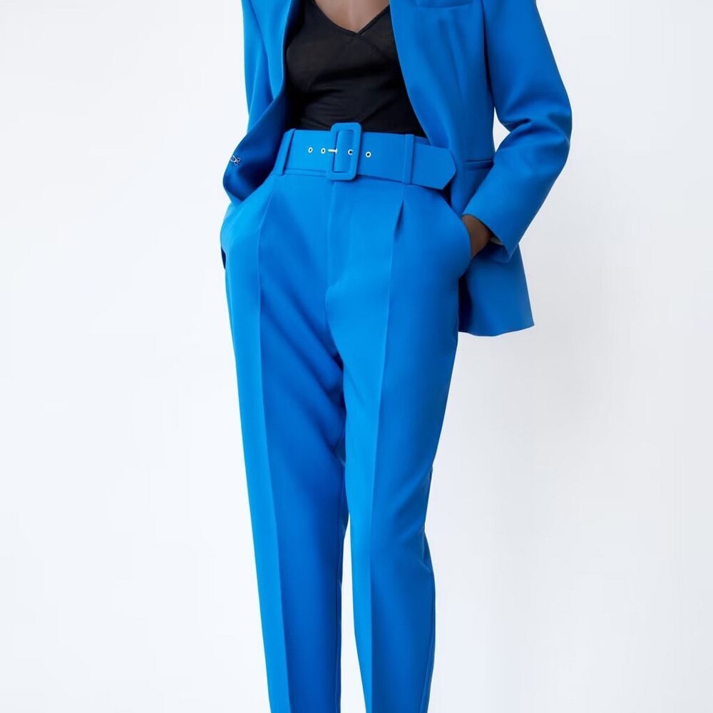 Maxct 2024 Women Fashion Two Pieces Sets Office Wear Blazers Coat And With Belt High Waist Pants Female