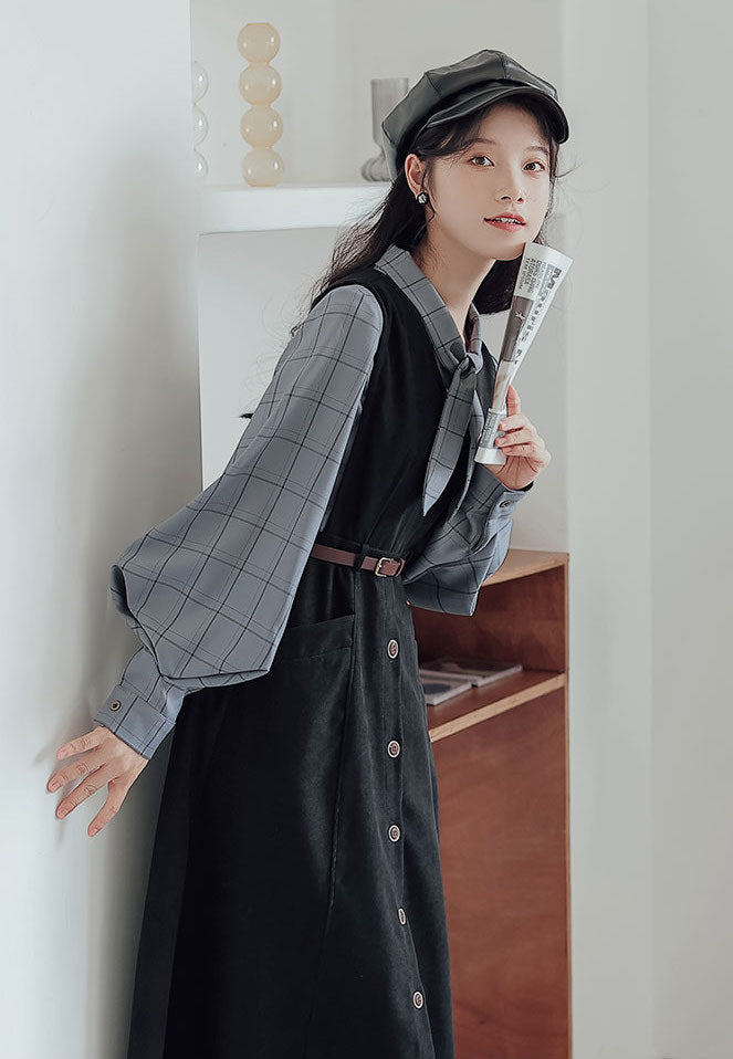 Button Up Suede Pinafore Dress Maxct