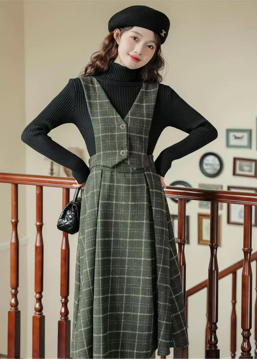 Plaid Vest Pinafore Dress Maxct