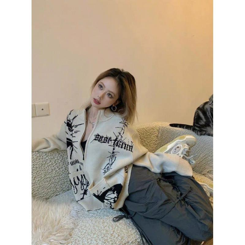 Maxct Different Print Big Pocket Knit Cardigan