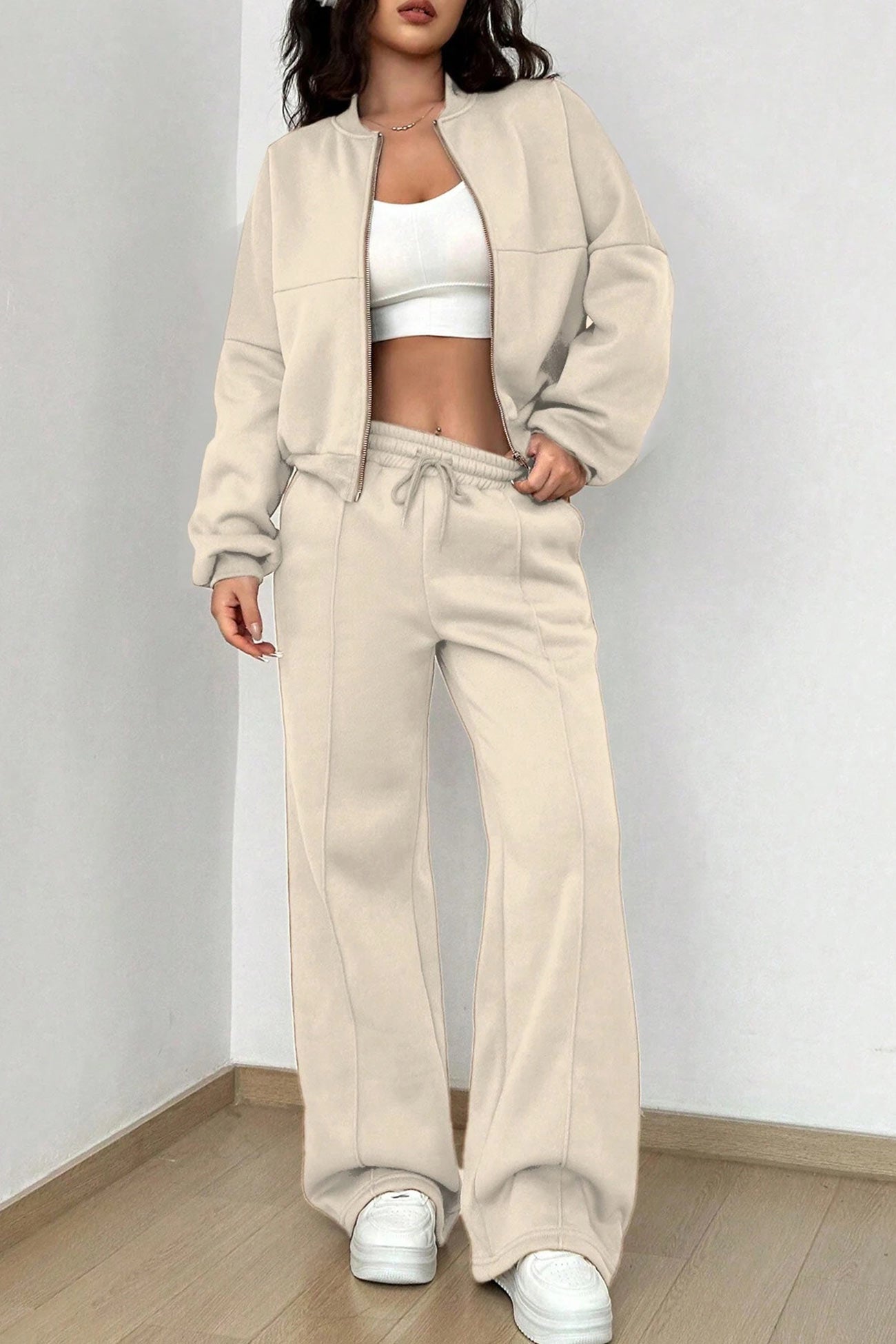 Maxct Zip-up Collarless?Cardigan Pants Set