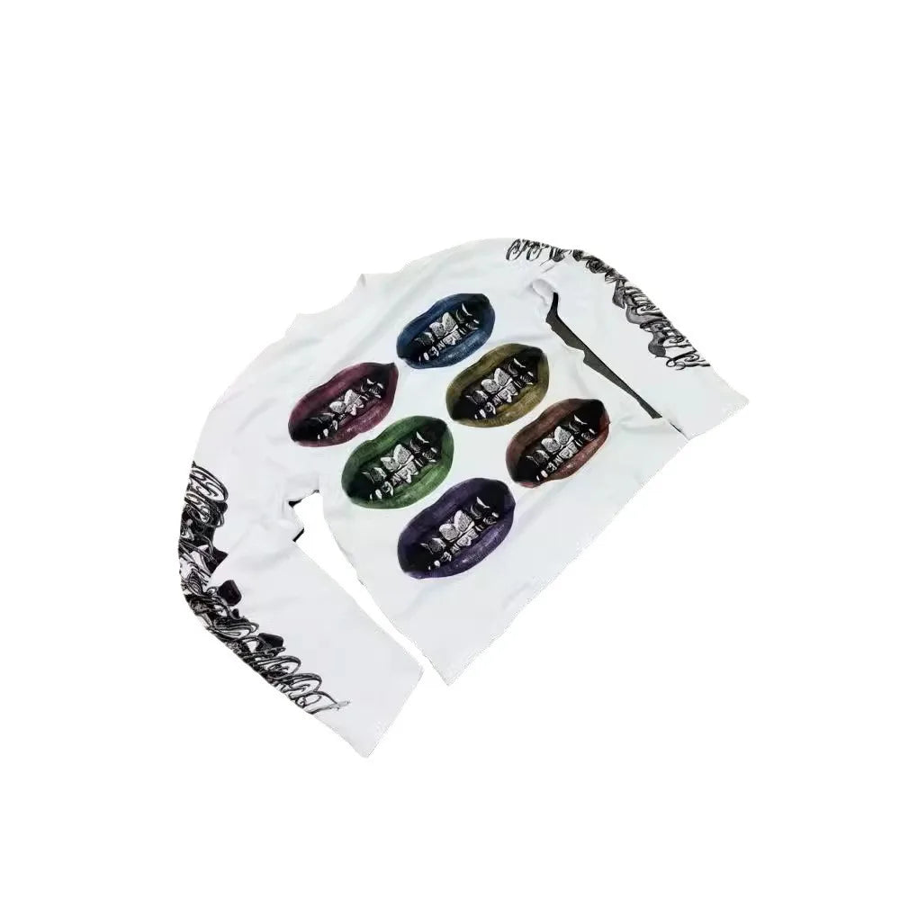 Maxct Y2k Round Neck Long Sleeved Cartoon Pattern Streetwear Sweatshirt Jacket Vintage Sweatshirt Hip-Hop Punk School Outfit Ootd New