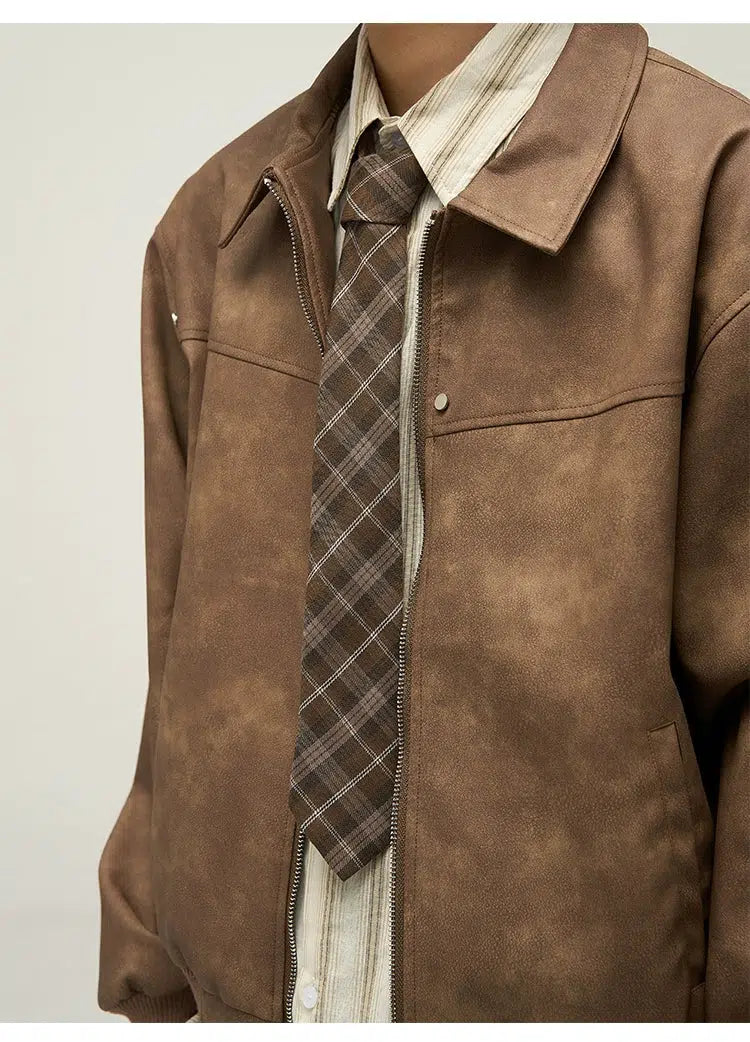 Maxct Retro Distressed PU Leather Jacket