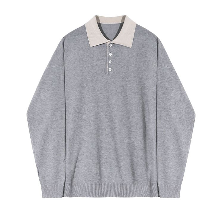 Maxct 5517 Knitted Two-Tone Quarter Button-Up Sweater