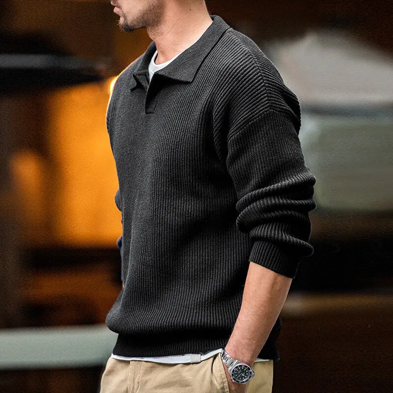 Maxct Open Neck Collared Rib Knit Sweater