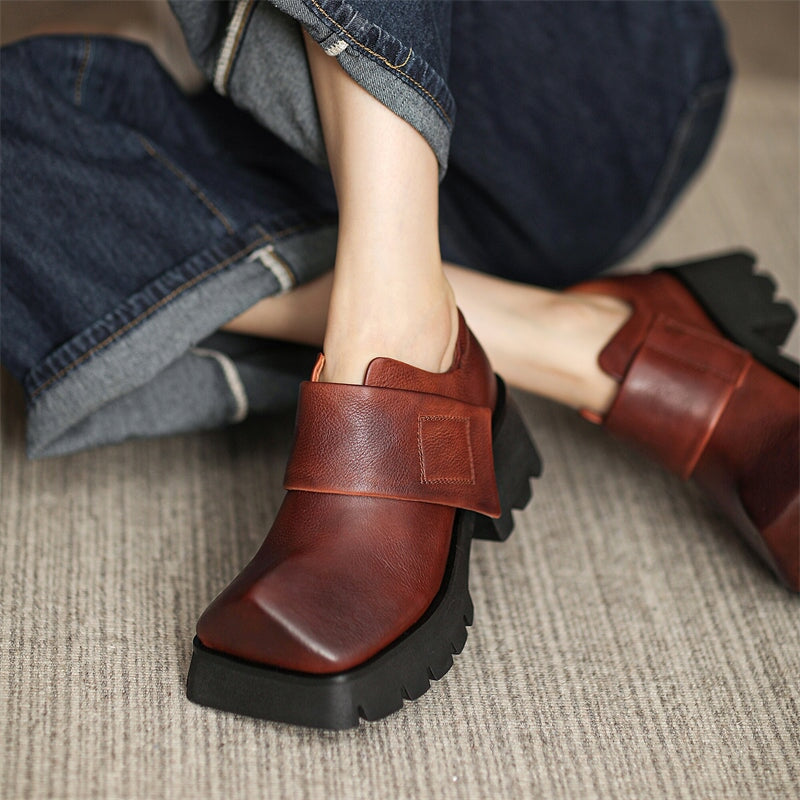 Square Toe Touch-strap Chunky Derby Shoes Maxct