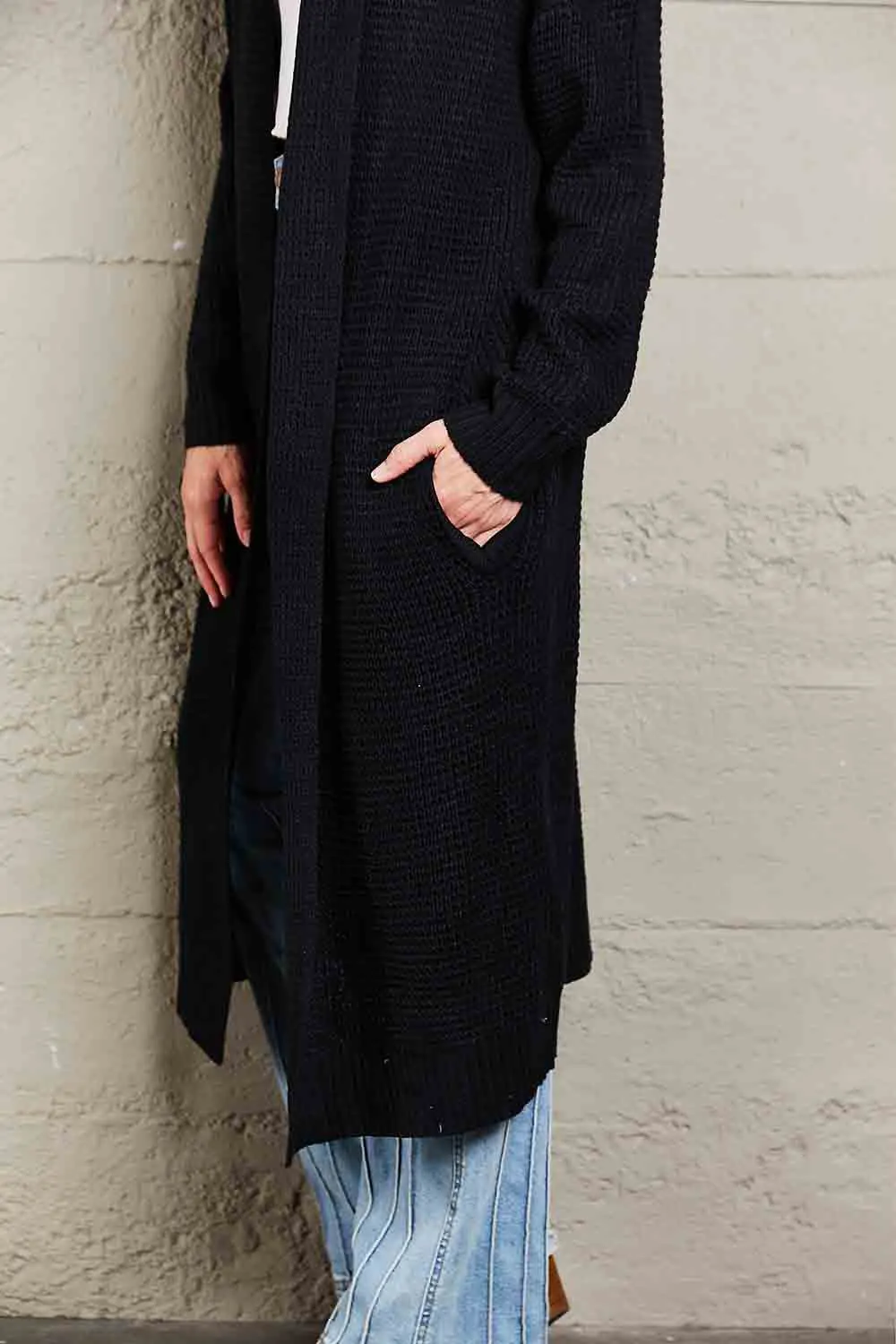 Maxct &Double Take Waffle Knit Open Front Duster Cardigan With Pockets