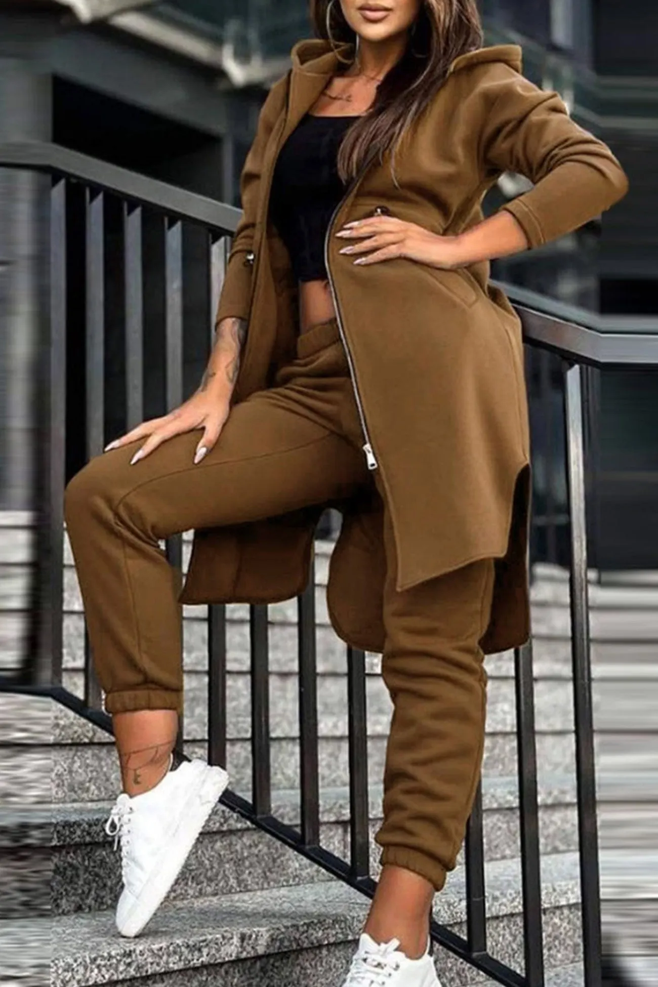 Maxct Elastic Waist Mid-length Hoodie Pants Set
