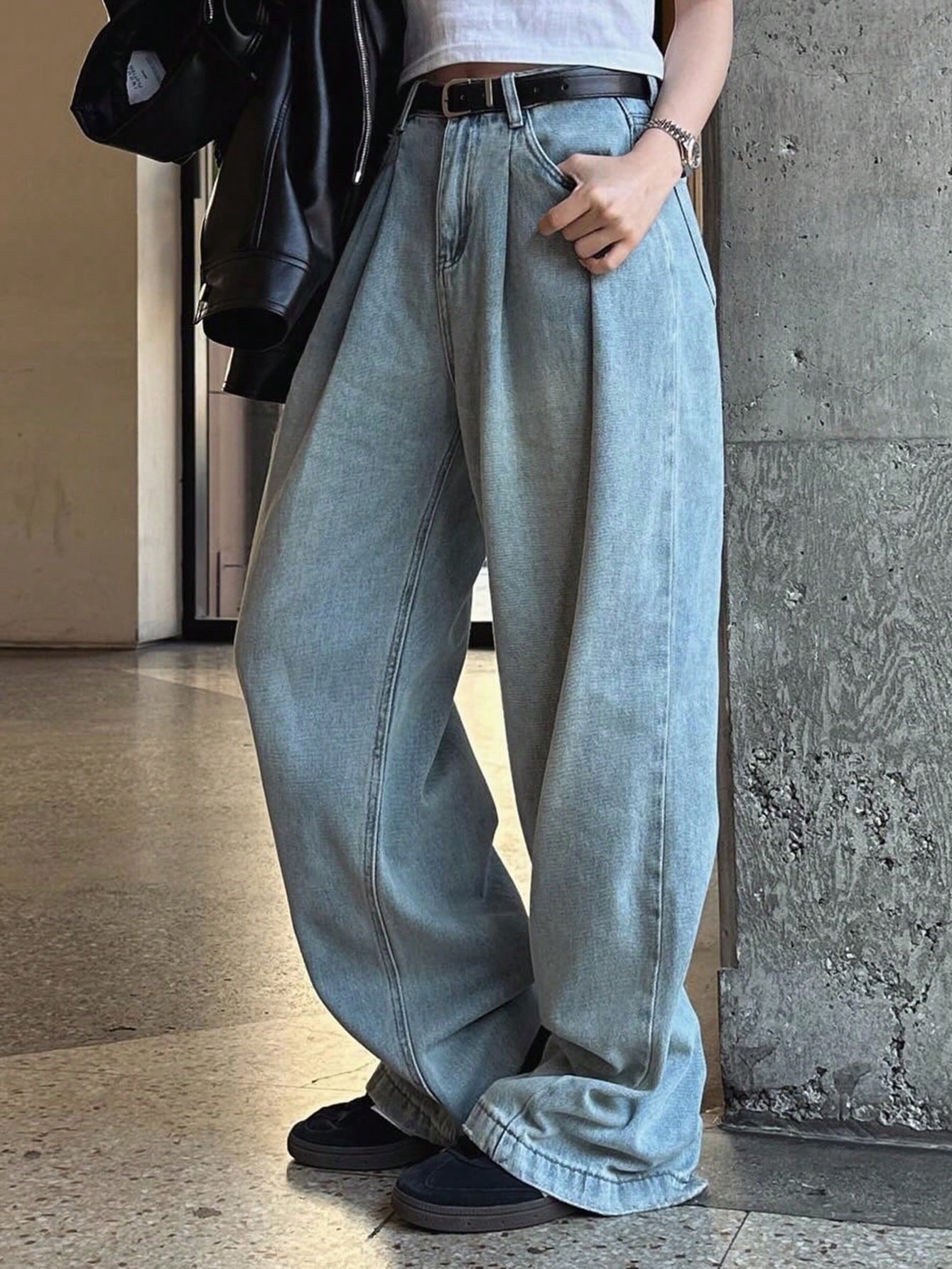 Maxct Women's Loose Wide Leg Denim Pants, Street Style