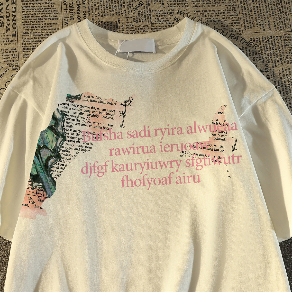 Maxct Vintage Patchwork Butterfly Print Oversized T-shirt