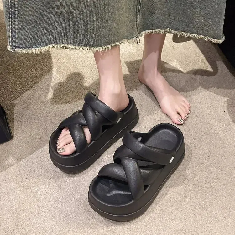 Slide Sandals Heightened with Crossover for Women Maxct