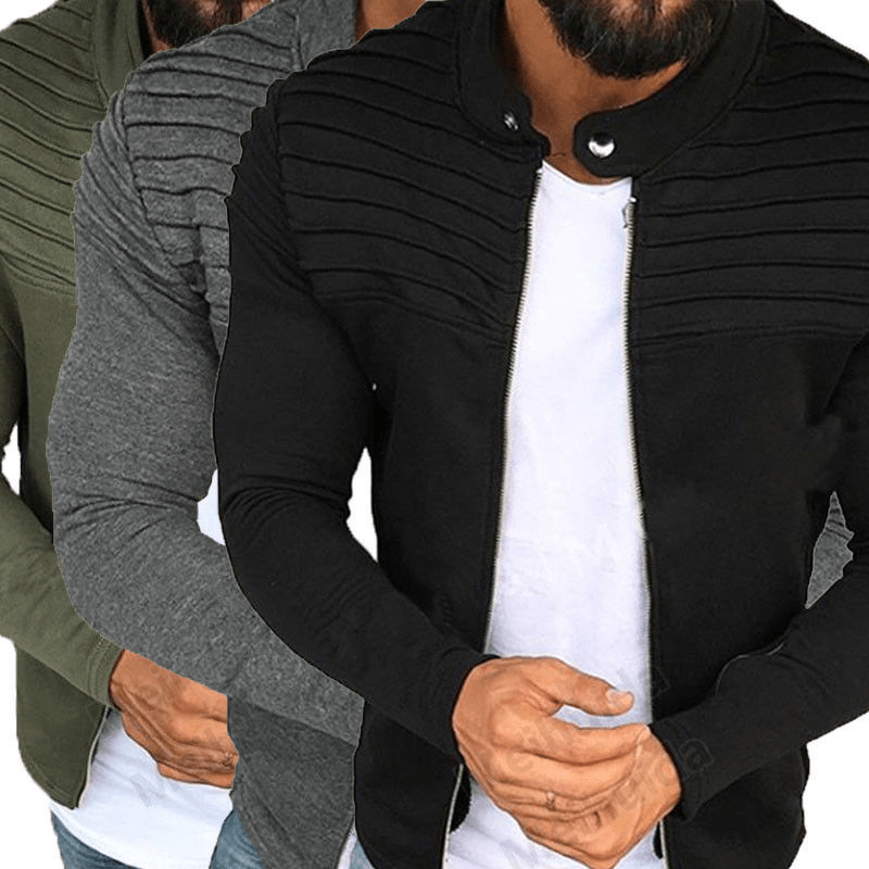 Maxct &Men's Solid Stand Collar Zipper Jacket