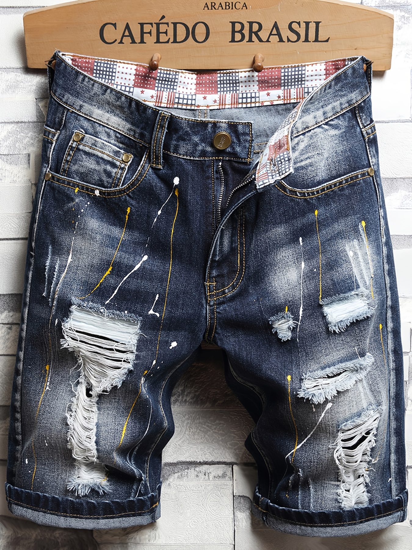 Men's Stylish Short Jeans, Casual Straight Distressed Fit Ripped Denim Shorts For Summer